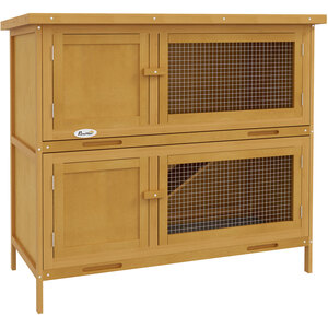 PawHut Double Decker Small Animal Hutch Bunny House - Yellow by PawHut