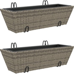 Set of 2 Cream Rattan Balcony Planter - Cream