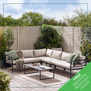 Metal Outdoor Sofa Set - Montenegro Grey Metal Corner Sofa and Table - 6 Seat - Grey by FurnitureboxUK