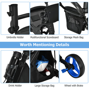 3 Wheels Golf Push Pull Cart - Blue by Costway