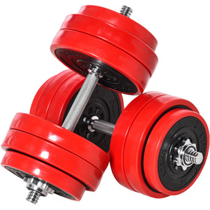 HOMCOM 30KG Two In One Dumbbell and Barbell - Red and Black by HOMCOM