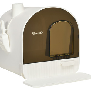 PawHut Hooded Cat Litter Tray Cat Toilet Box with Scoop, Filter, Flap Door - White by PawHut