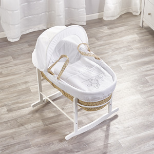 White Teddy Wash Day Moses Basket with White Rocking Stand - White by Kinder Valley
