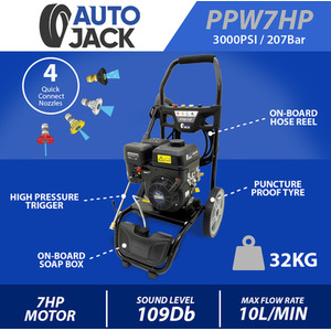 Autojack 7HP Petrol Pressure Washer 207Bar Jet Wash Car Cleaner - Black by Autojack
