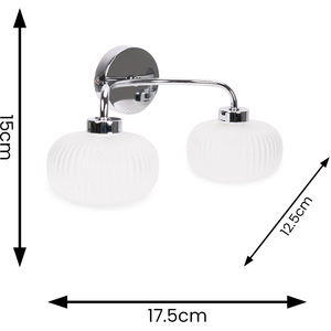 Amaia 2 Way IP44 Bathroom Wall Light with Ribbed Glass Shade - Silver by ValueLights