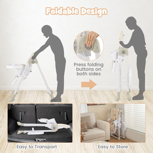 Folding Baby Highchair with Recline Footrest - Yellow by Costway