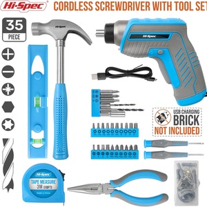 35 Piece 3.6V Cordless Power Screwdriver and Hand Tool Kit Set by Hi-Spec