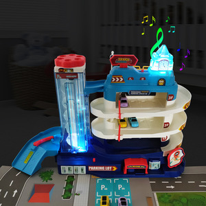 Vehicle Garage Track Toy Set with Electric Elevator - blue