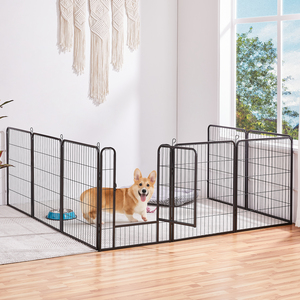 8 Panels Metal Dog Playpen Pet Exercise Barrier - Black / Medium by Yaheetech
