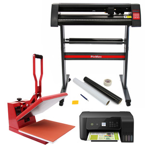 50cm Clam Heat Press, Vinyl Cutter, Printer, Weeding Pack - Red by PixMax