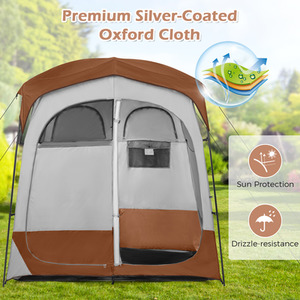 2 Rooms Shower Tent - Brown & Grey by Costway
