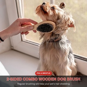Wooden Double Sided Dog Brush for Grooming - Red