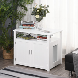PawHut Wooden Cat Litter Box Enclosure - White by PawHut