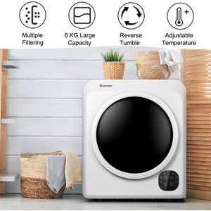 6KG Vented Tumble Dryer 1700W Freestanding Front Tumble Dryer - White by Costway