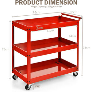 3-Tier Tool Trolley Utility Cart - Red by GAINOOM