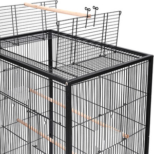 Movable Open-Style Rectangular Bird Cage with Tray Base - Black / 45cm by Livingandhome