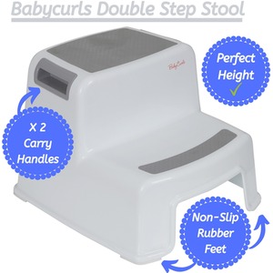 Toilet Training Seat With handles and Double Step Stool Bundle - White by Babycurls