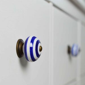 Round Ceramic Cabinet Knobs Pack of 6 Navy Stripe - Navy by Nicola Spring