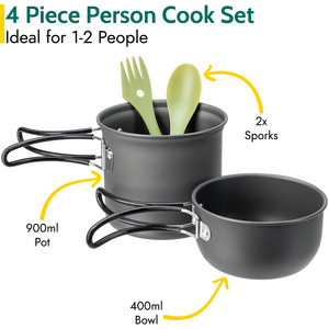 Camping Cookware 4Pc Set 1-2 Person - Black by Trail