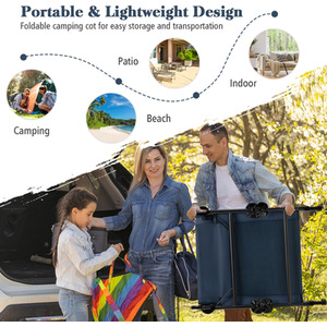 6-Position Adjustable Folding Camping Cot - Blue by Costway