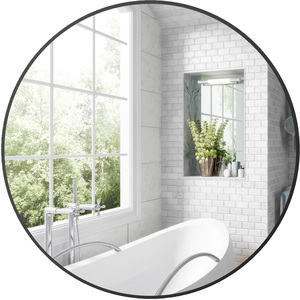 HOMCOM Round Bathroom Wall Mirror for Home Bedroom Washroom - Black by HOMCOM