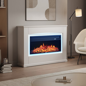 Recessed Electric Fireplace with LED Lighting and MDF Surround - White / 220V by Livingandhome