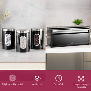 Innoteck Black Breadbin and 3pc Canister Set - Black by Innoteck