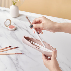 Twin Magnetic Silicone Makeup Brush Organizer Set - Khaki/Light pink by komore