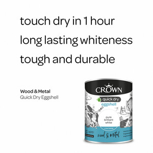Crown Quick Dry Wood and Metal Eggshell Paint - Pure Brilliant White / 750ml by Crown Paints