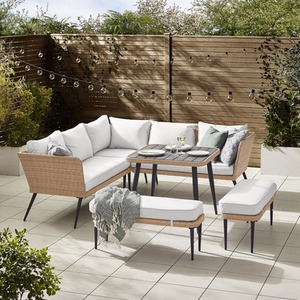 Rattan Outdoor Sofa Set - Seychelles Grey Corner Garden Sofa and Table - 9 Seat - Brown by FurnitureboxUK