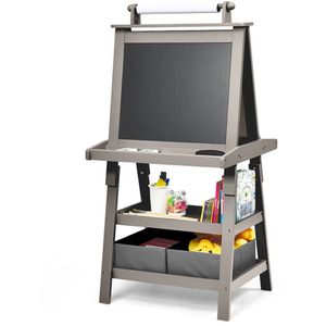 Storage Kids Art Easel - Grey by Costway