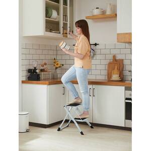 SONGMICS 2-Step Folding Ladder with Anti-Slip Mat - White by SONGMICS