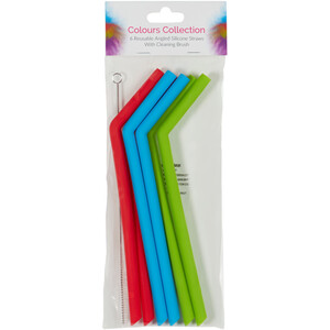 Pack of 6 Reusable Angled Silicone Straws