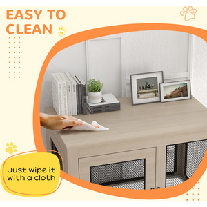 PawHut Dog Kennel Furniture End Table with Two Doors, Cushion - Brown by PawHut