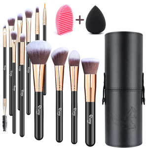 12 pcs Makeup Brush Set with Travel Case - Rose Gold by Livingandhome