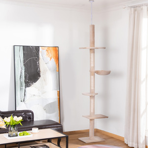 Pawhut Floor to Ceiling Cat Tree for Large Cats - Beige by Pawhut