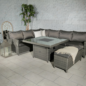 Paris Fire Pit 7pc Deluxe Modular Corner Dining Set - Grey by Royalcraft