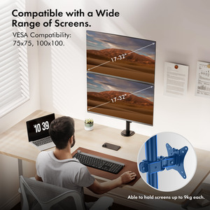 Height Adjustable Vertical Double Monitor Stand with Tilt and Swivel - Black by VonHaus