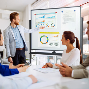 Mobile Whiteboard with Grid Patter Board - Black by Costway