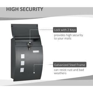 HOMCOM Wall Mounted Letter Box with 2 Keys - Anthracite Grey by HOMCOM