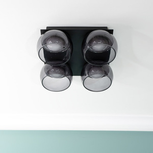 Alissa IP44 Integrated LED 4 Way Ceiling Light with Glass Shades - Black by ValueLights