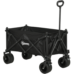 Outsunny Folding Garden Trolley Cart, 120KG Capacity, with Carry Bag - Black by Outsunny