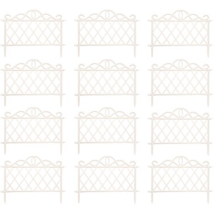 12 Pack of Plastic White Garden Border Lawn Patio Flower Bed Fences - Cream by Samuel Alexander