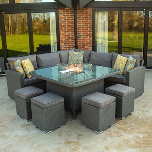 Dakota Casual Dining Corner Sofa Set with Square Firepit Table - Grey by Bracken Outdoors