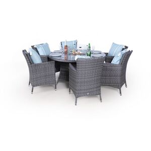 Savannah Fire Pit Round Rattan Patio Dining Set - Grey / 6 by Giardino