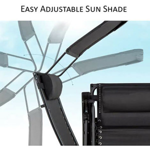 2x Zero Gravity Sun Loungers with Canopy and Drink Holder - Black by Garden Mile