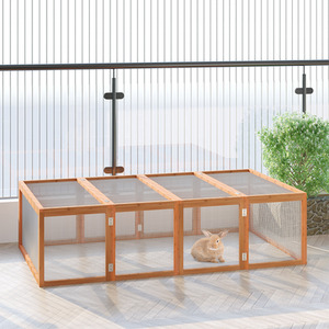 PawHut rabbit Run Wooden Rabbit Hutch Cage - Natural by PawHut