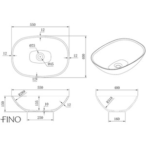 Almeria Countertop Matt Stone Basin - White by Fino Stone