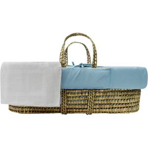 Blue Moses Basket with Natural Rocking Stand, Sheet and Grey Cellular Blanket - Blue by Kinder Valley