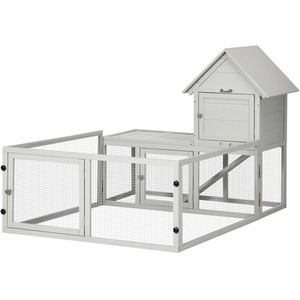 PawHut Small Animal Hutch with Extra Fenced Area, Large Cage - Grey by PawHut